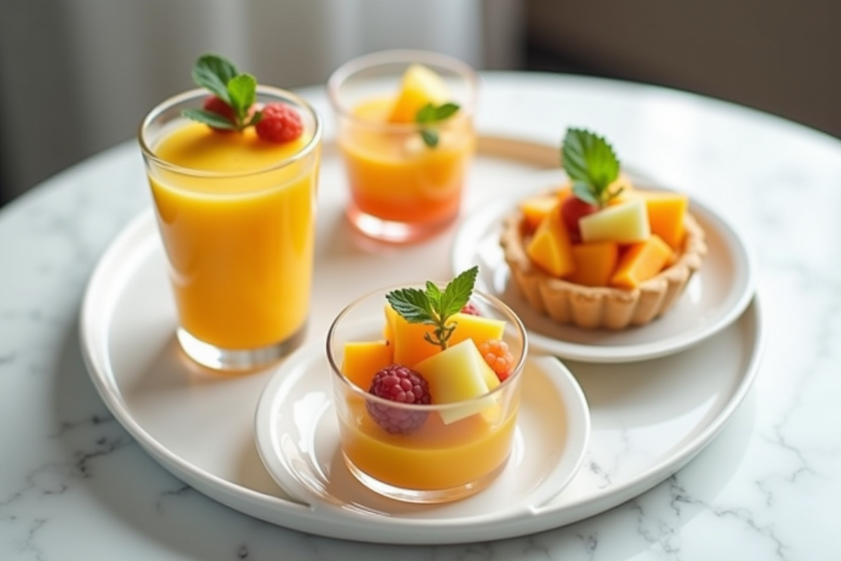 Assortiment de desserts aux fruits de mangue melon et medlar