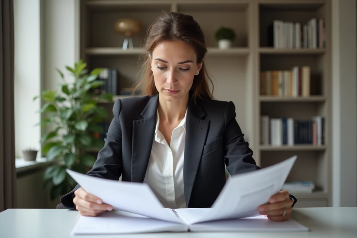 Femme entrepreneur indépendante travaillant dans un bureau minimaliste à domicile, cible typique de l'offre de la piscine collective