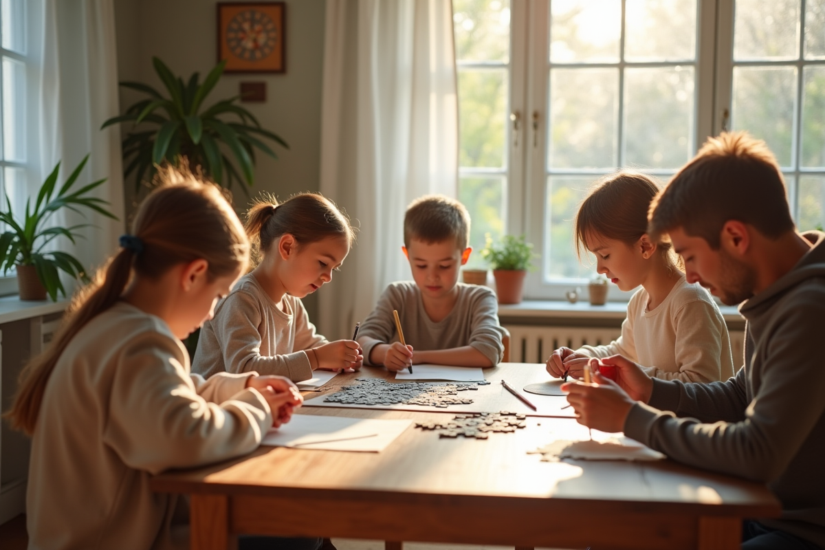 Famille faisant des activités créatives autour d