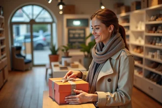 Jeune femme dans une boutique à Montpellier souriante