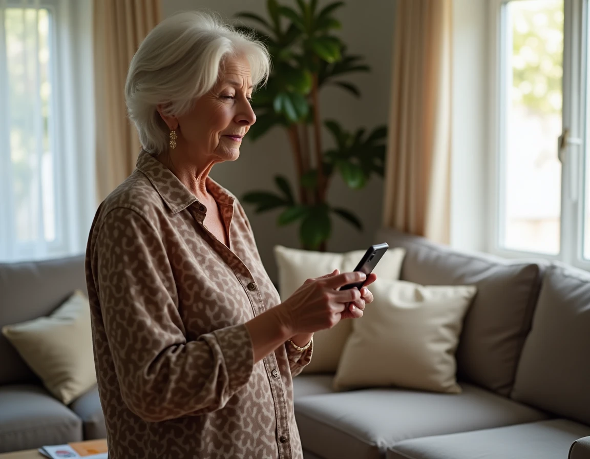 Femme soulagée tenant son smartphone après avoir résilié un abonnement forcé, confirmation annulation affichée à l'écran