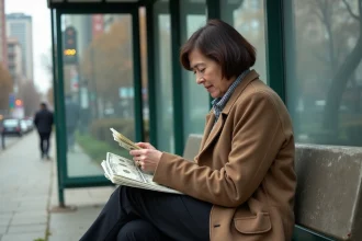 Femme d'âge moyen à la gare routière urbaine
