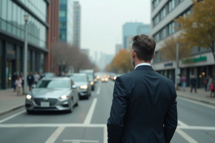 Homme d'affaires contemplant la circulation urbaine