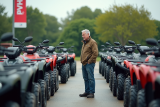 Homme d'âge moyen examinant des quads en concession