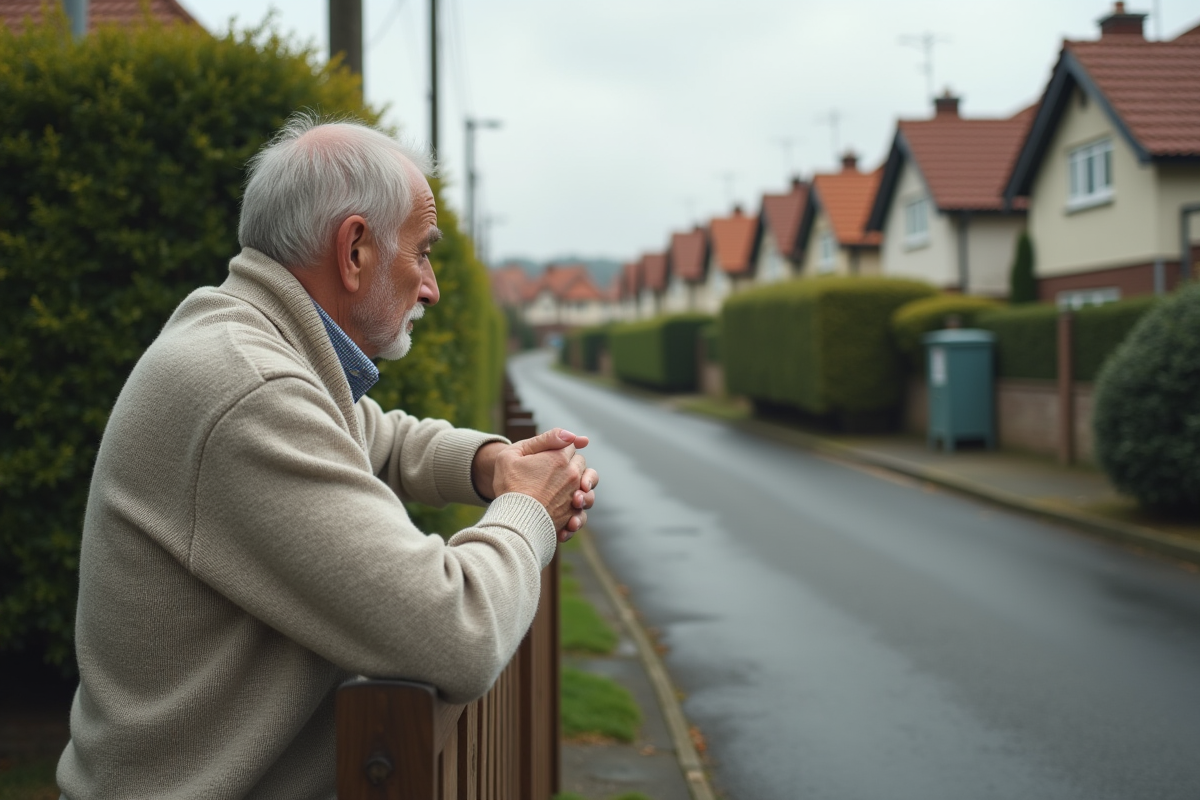 Retraite regardant une maison dans un quartier résidentiel calme