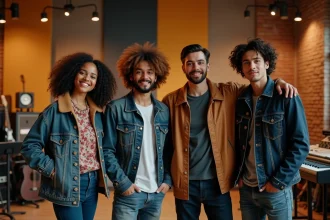 Les quatre membres de Hyphen Hyphen en studio créatif