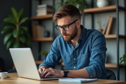 Jeune homme professionnel étudiant la cybersécurité sur son ordinateur